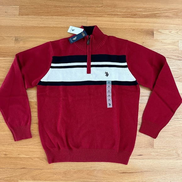 NWT U.S. Polo Assn. Womens Red Sweater Ski Sweater 1/4 Zipper Size Medium - Picture 1 of 13